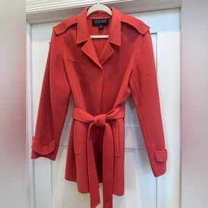 Ellen Tracy, Orange wool belted blazer jacket.